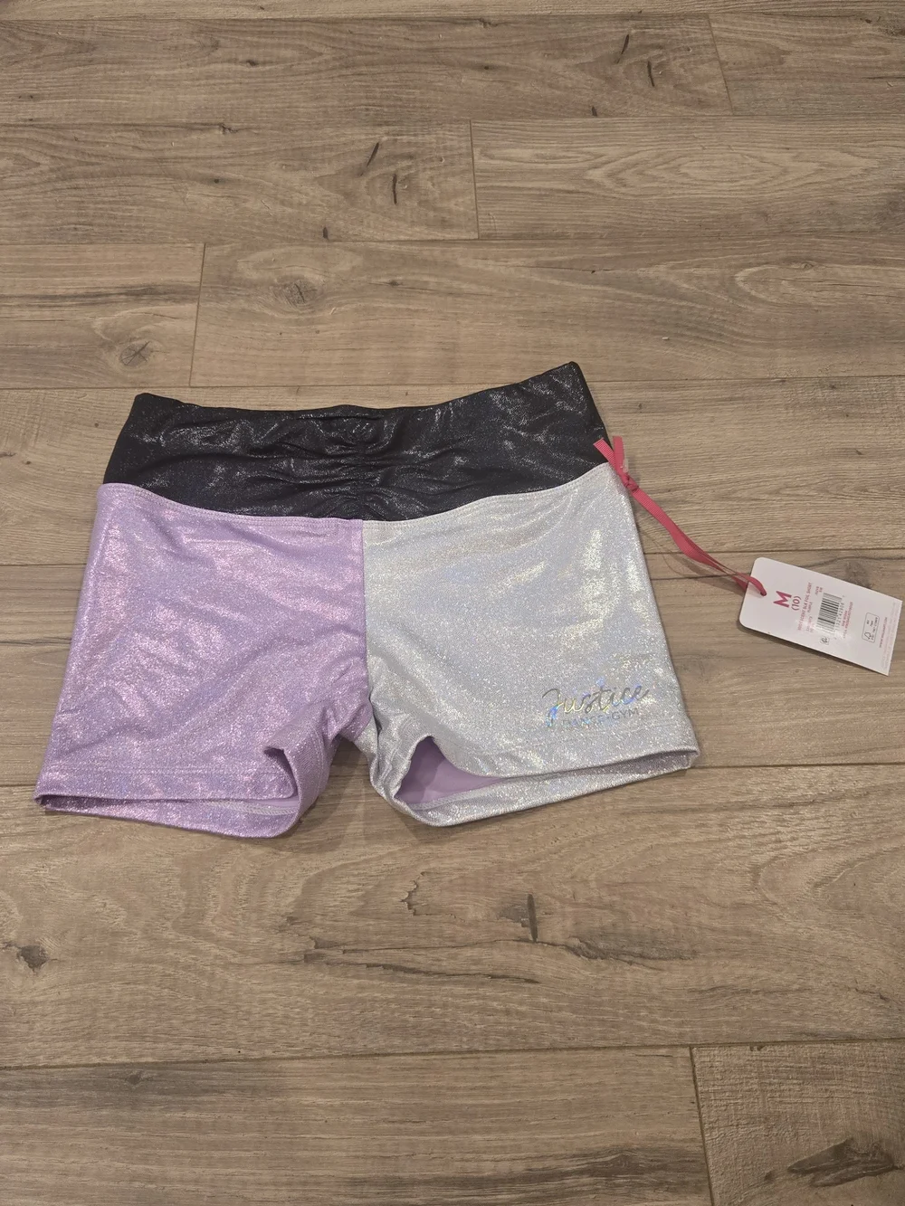 NWT Justice Girls Metallic Colorblock Sports Bra & Shorts 2PC Set Gym Dance M 10